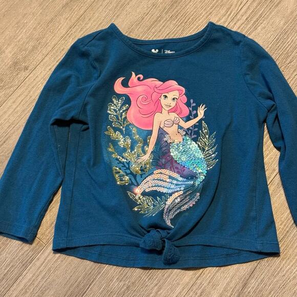 Disney Jumping Beans Ariel Sequin Mermaid Long Sleeve Tie Front Top Girls 3T - Picture 2 of 8